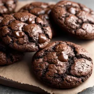 Delicious chocolate brownie cookies stacked on a plate