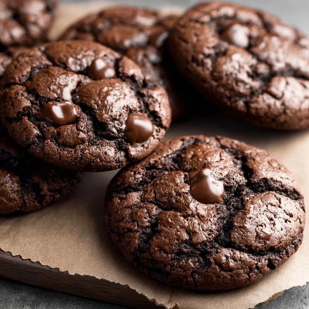 Delicious chocolate brownie cookies stacked on a plate