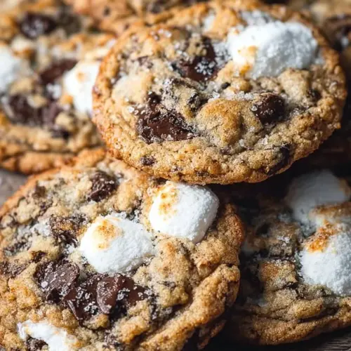Delicious Chocolate Chip Marshmallow Cookies with gooey marshmallows and chocolate chips.