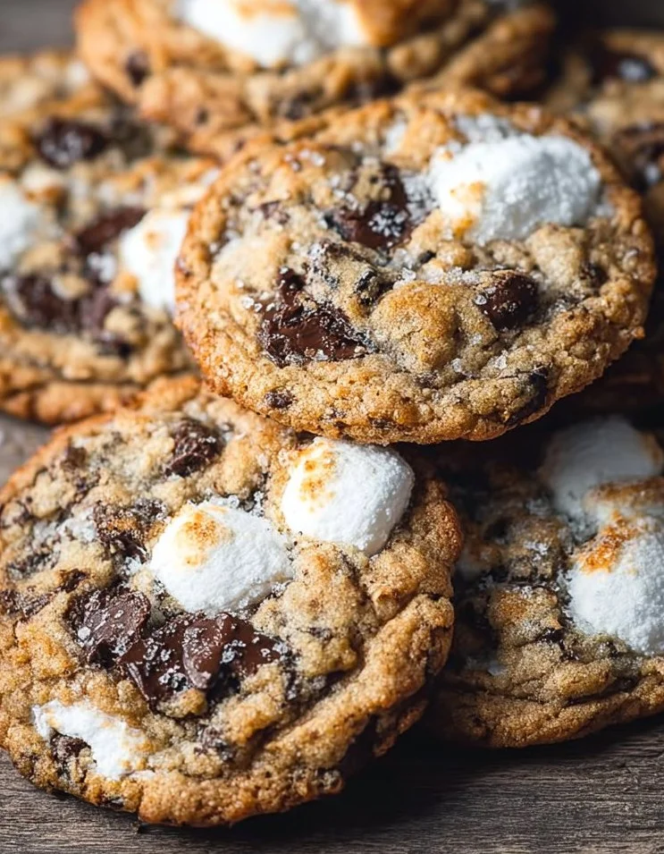 Delicious Chocolate Chip Marshmallow Cookies with gooey marshmallows and chocolate chips.