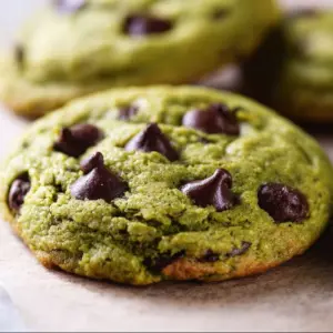 Chocolate Chip Matcha Cookies with green tea flavor and chocolate chips