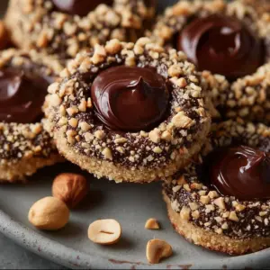 Chocolate Hazelnut Thumbprint Cookies with rich chocolate and hazelnut filling