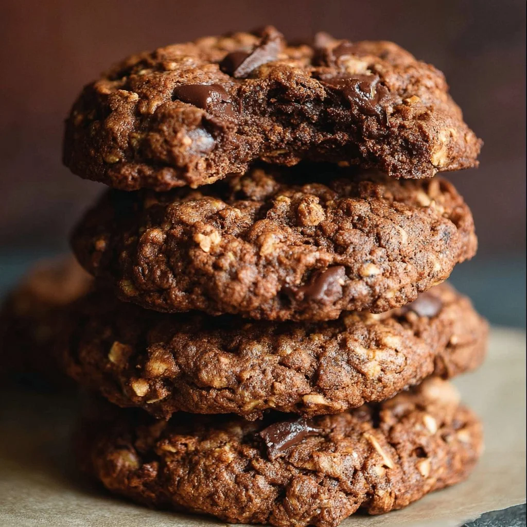 Delicious chocolate oatmeal cookies on a cooling rack