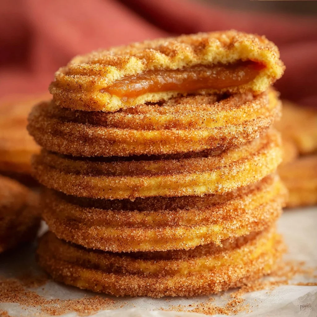 Delicious churro cookies with cinnamon sugar coating on a wooden table