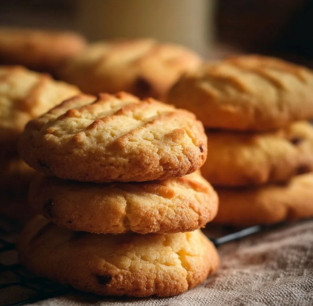 Freshly baked condensed milk cookies on a cooling rack.