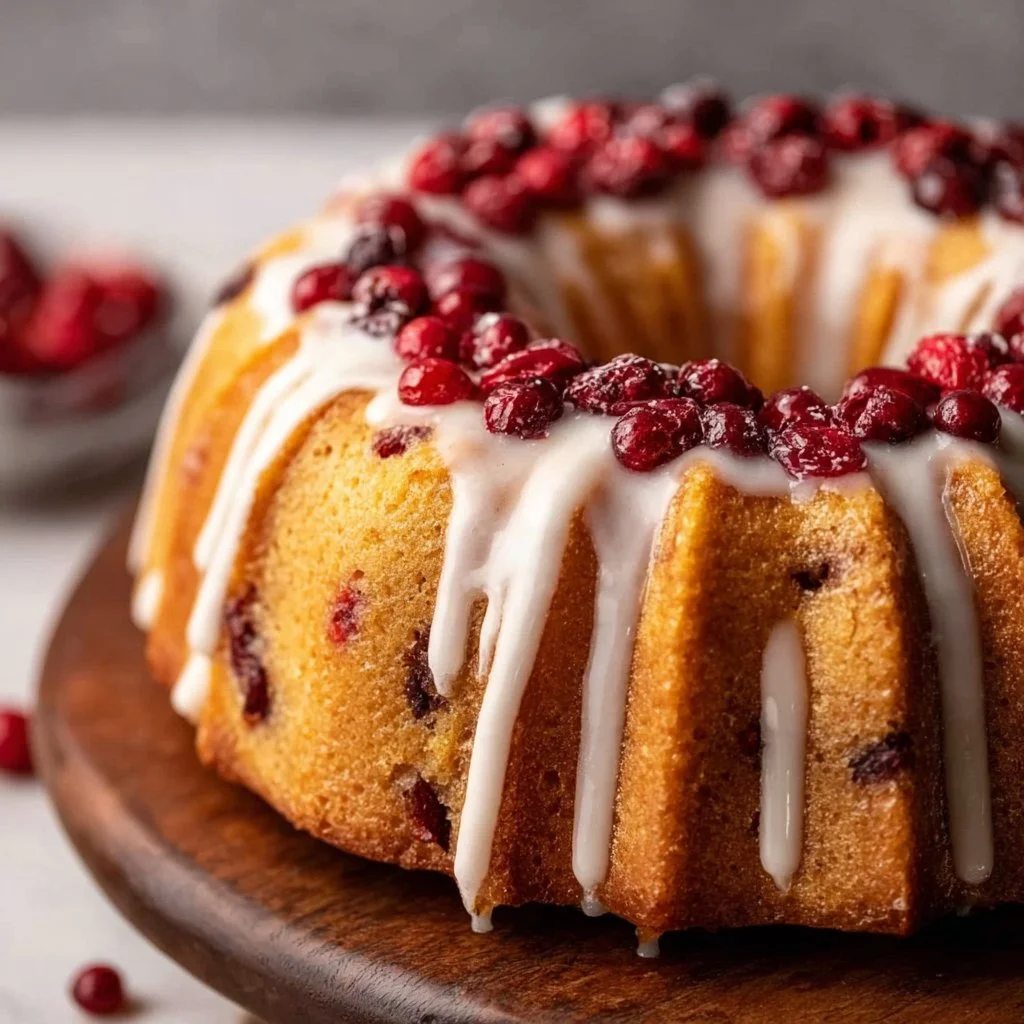 Delicious Cranberry Orange Bundt Cake with glaze, perfect for festive occasions.