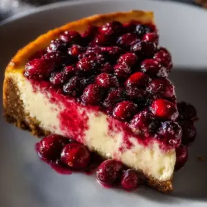 Delicious Cranberry Orange Cheesecake with vibrant cranberry and orange topping