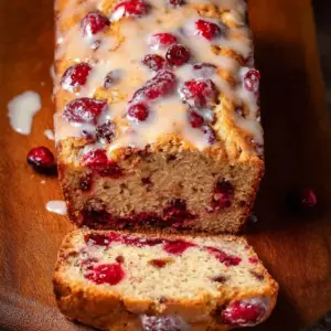 Freshly baked Cranberry Orange Loaf with cranberries and orange zest.