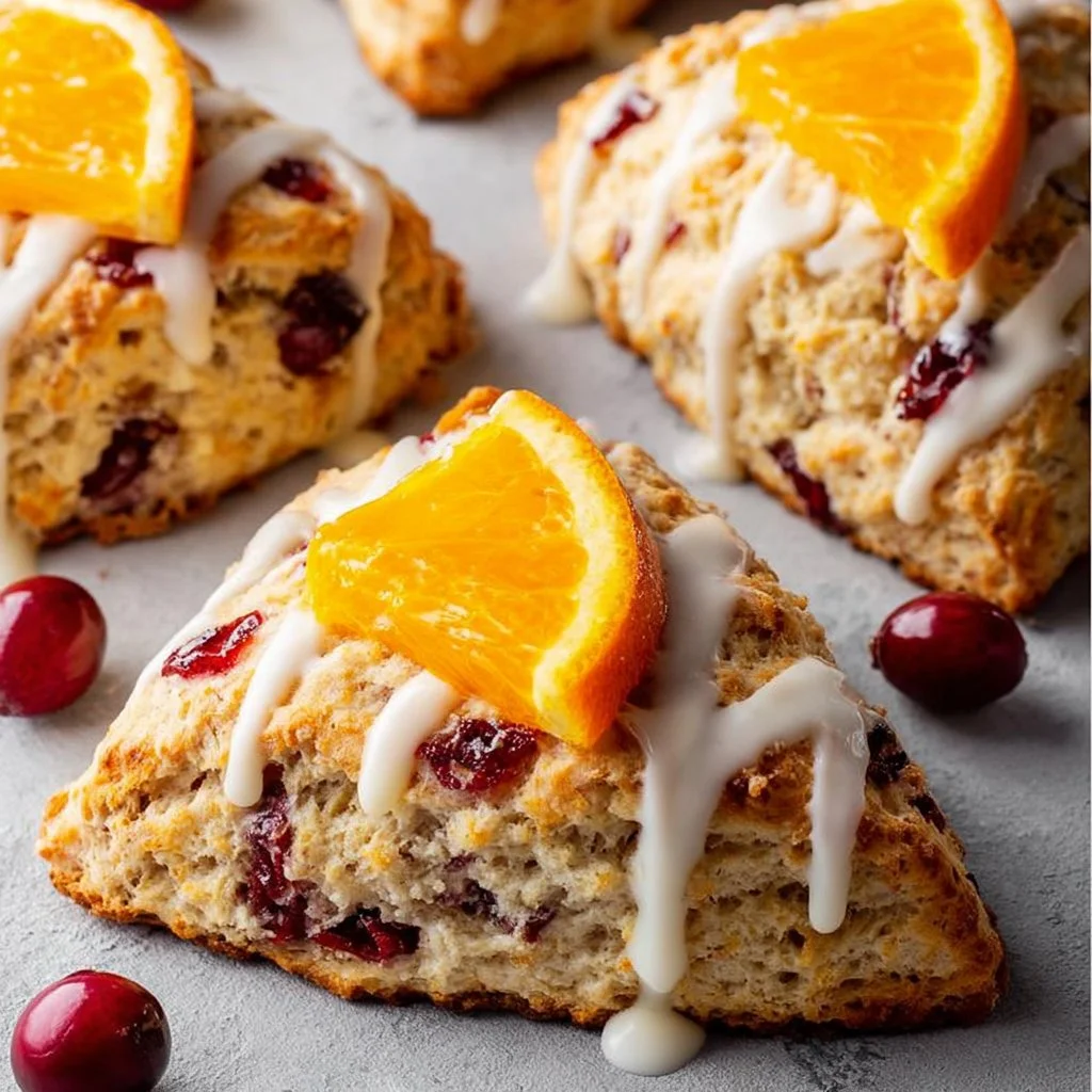 Freshly baked Cranberry Orange Scones with cranberries and orange zest