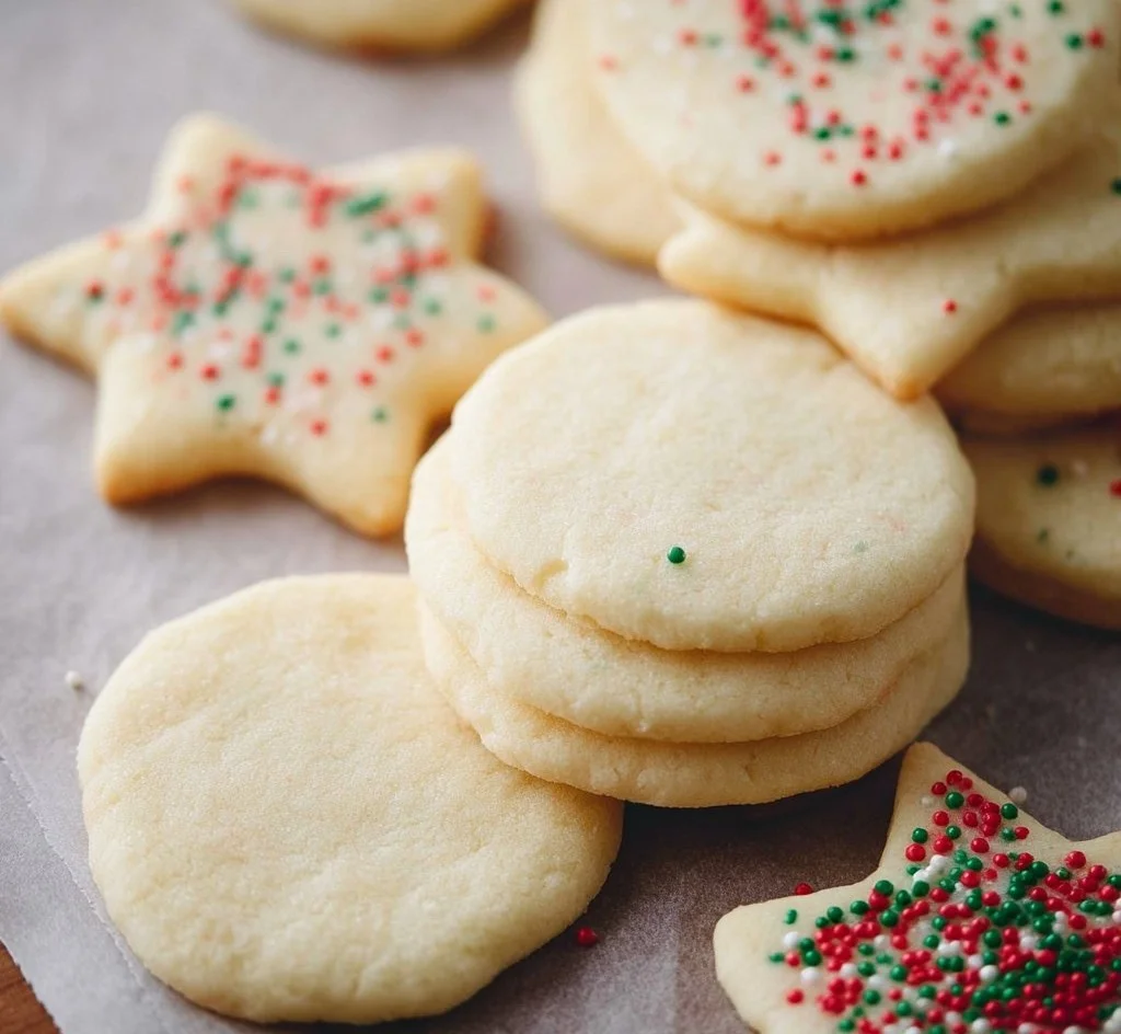Delicious cream cheese sugar cookies decorated with sprinkles