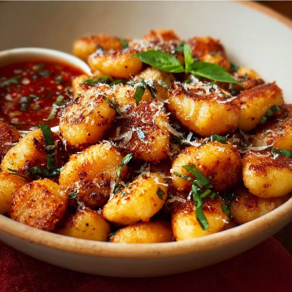 Crispy air fryer gnocchi served in a bowl