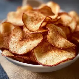 Delicious crispy air fryer apple chips ready to be served as a healthy snack