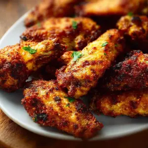 Crispy air fryer chicken wings garnished with parsley on a plate