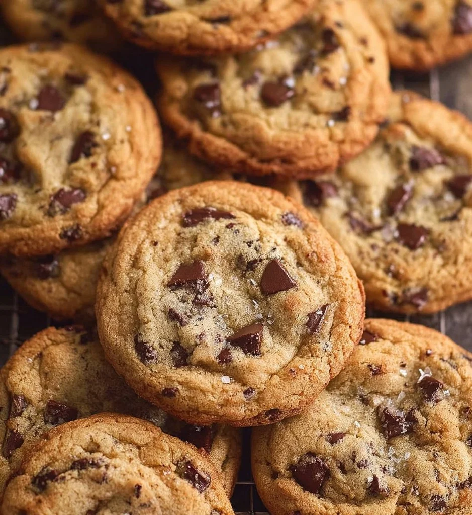Delicious crispy and chewy chocolate chip cookies on a cooling rack