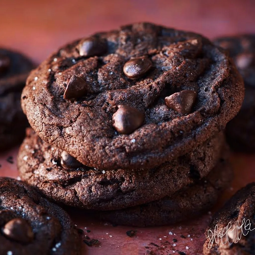 Delicious double chocolate chip cookies fresh from the oven