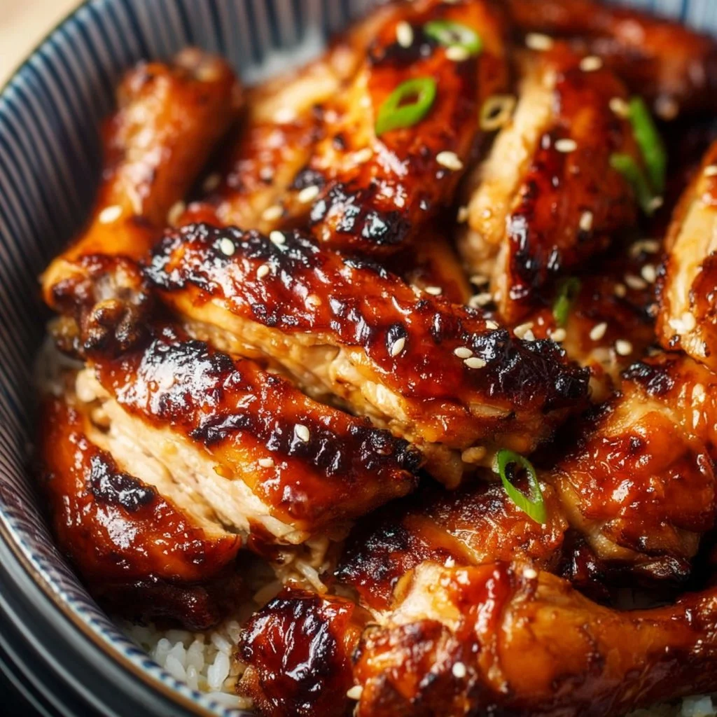 Air fryer soy sauce chicken garnished and ready to serve in a bowl