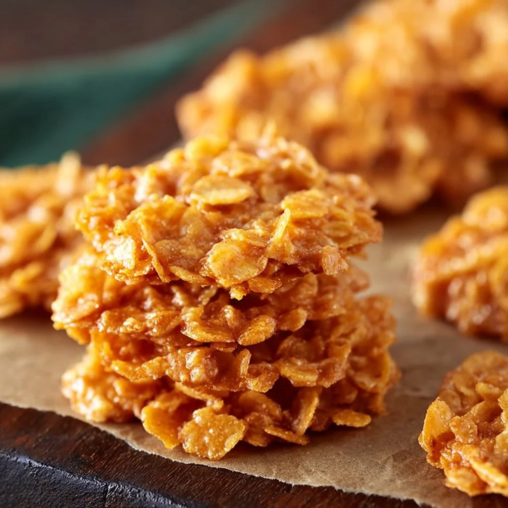 Homemade easy cornflake cookies with chocolate and peanuts