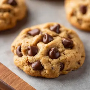 Delicious easy peanut butter chocolate chip cookies on a baking tray