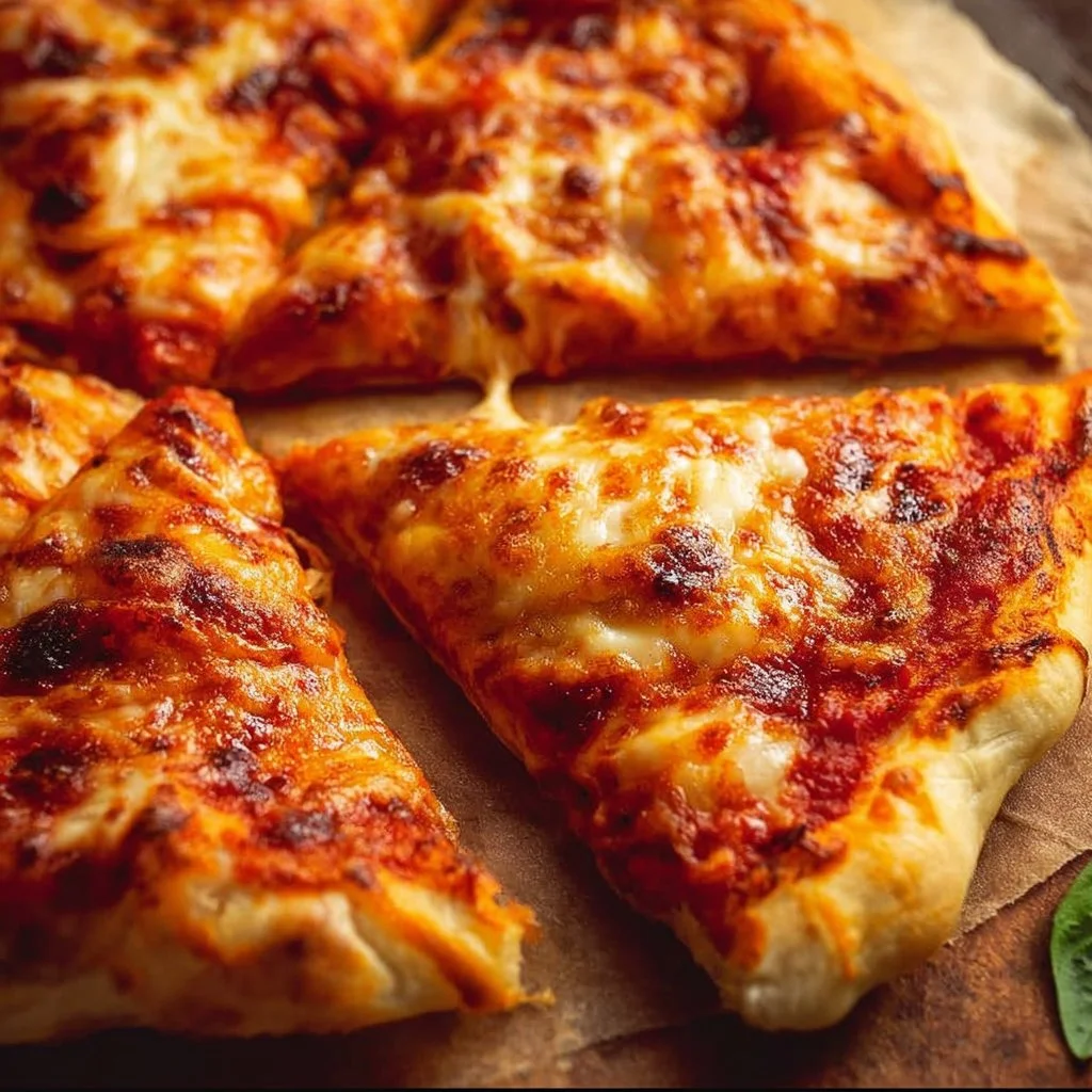 Extra cheesy homemade pizza with fresh toppings and melted cheese