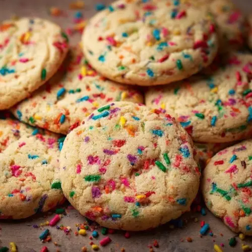 Delicious Funfetti Cookies topped with colorful sprinkles