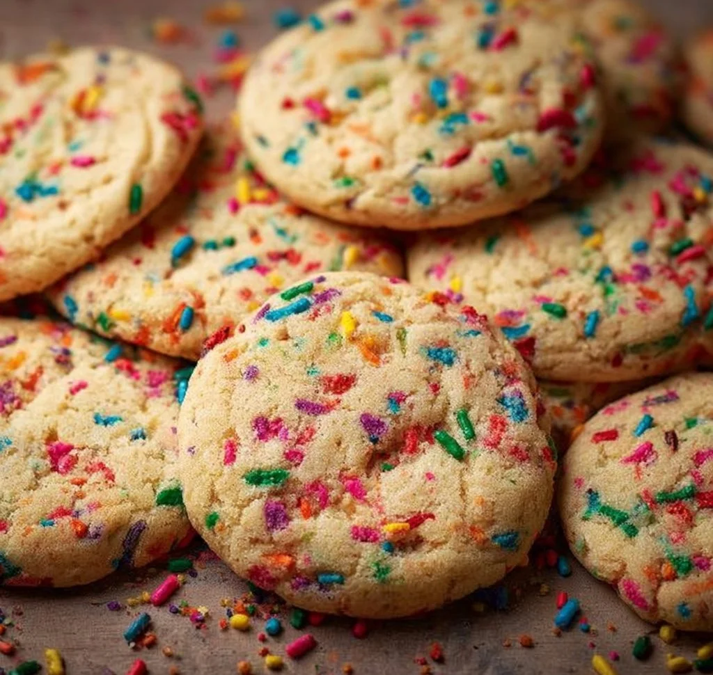 Delicious Funfetti Cookies topped with colorful sprinkles