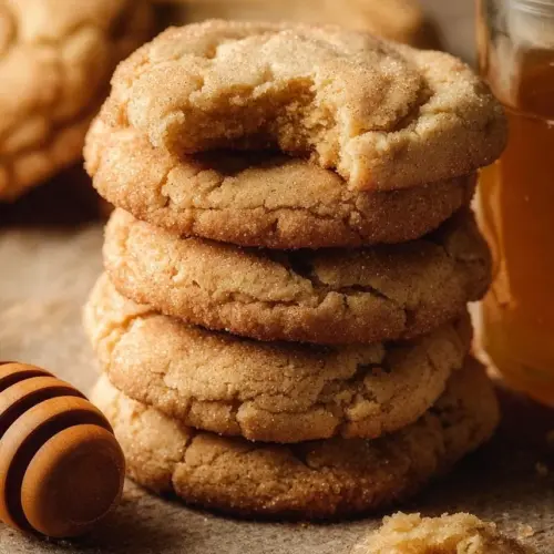 Freshly baked honey cookies with a golden crust and sweet aroma.