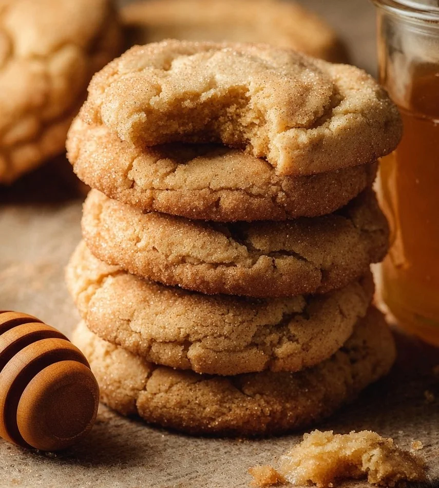 Freshly baked honey cookies with a golden crust and sweet aroma.