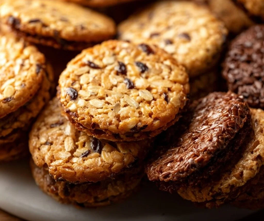A plate of delicious Italian Florentine Cookies topped with chocolate and nuts.