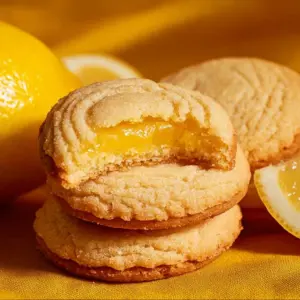 Freshly baked lemon curd cookies on a cooling rack