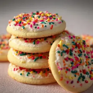 Delicious Lofthouse sugar cookies with colorful frosting on a plate.
