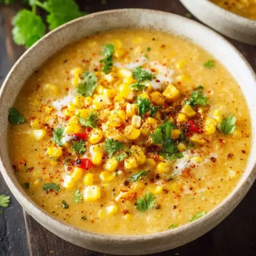 Bowl of flavorful Mexican corn chowder garnished with cilantro and lime.