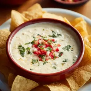 Creamy Mexican white cheese dip served with tortilla chips.