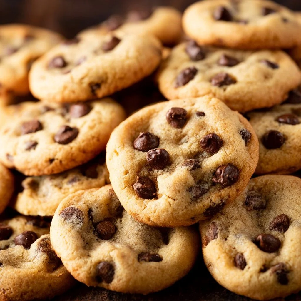 Plate of delicious mini chocolate chip cookies with chocolate chunks