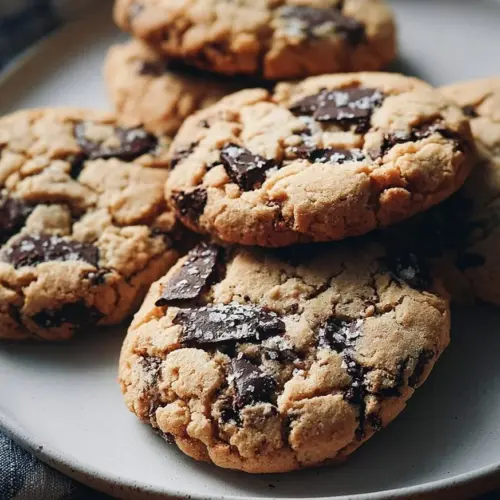 Plate of delicious miso chocolate chip cookies with melted chocolate chips