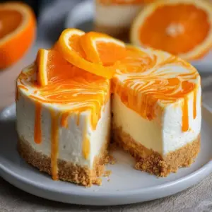 No-bake orange creamsicle cheesecake topped with orange slices and whipped cream.