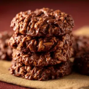 Delicious no bake peanut butter chocolate cookies on a plate.