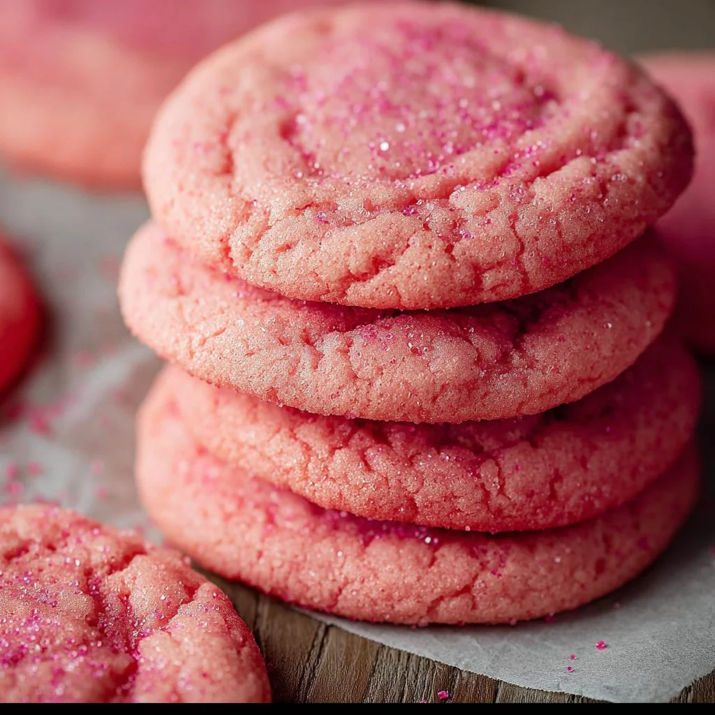 Delicious pink sugar cookies decorated with sprinkles on a white plate