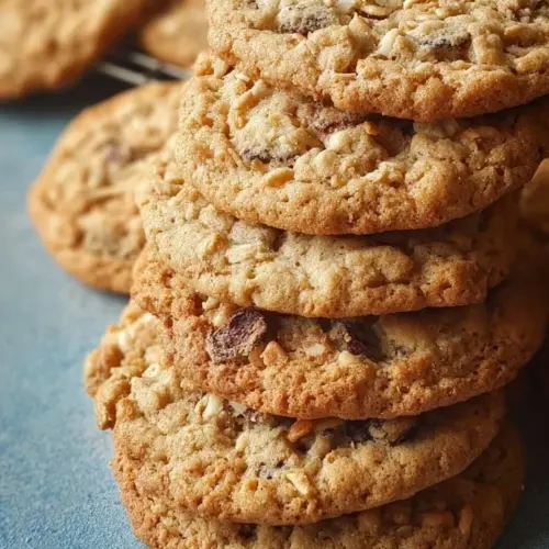 Delicious Ranger Cookies with oats, chocolate chips, and nuts on a plate.