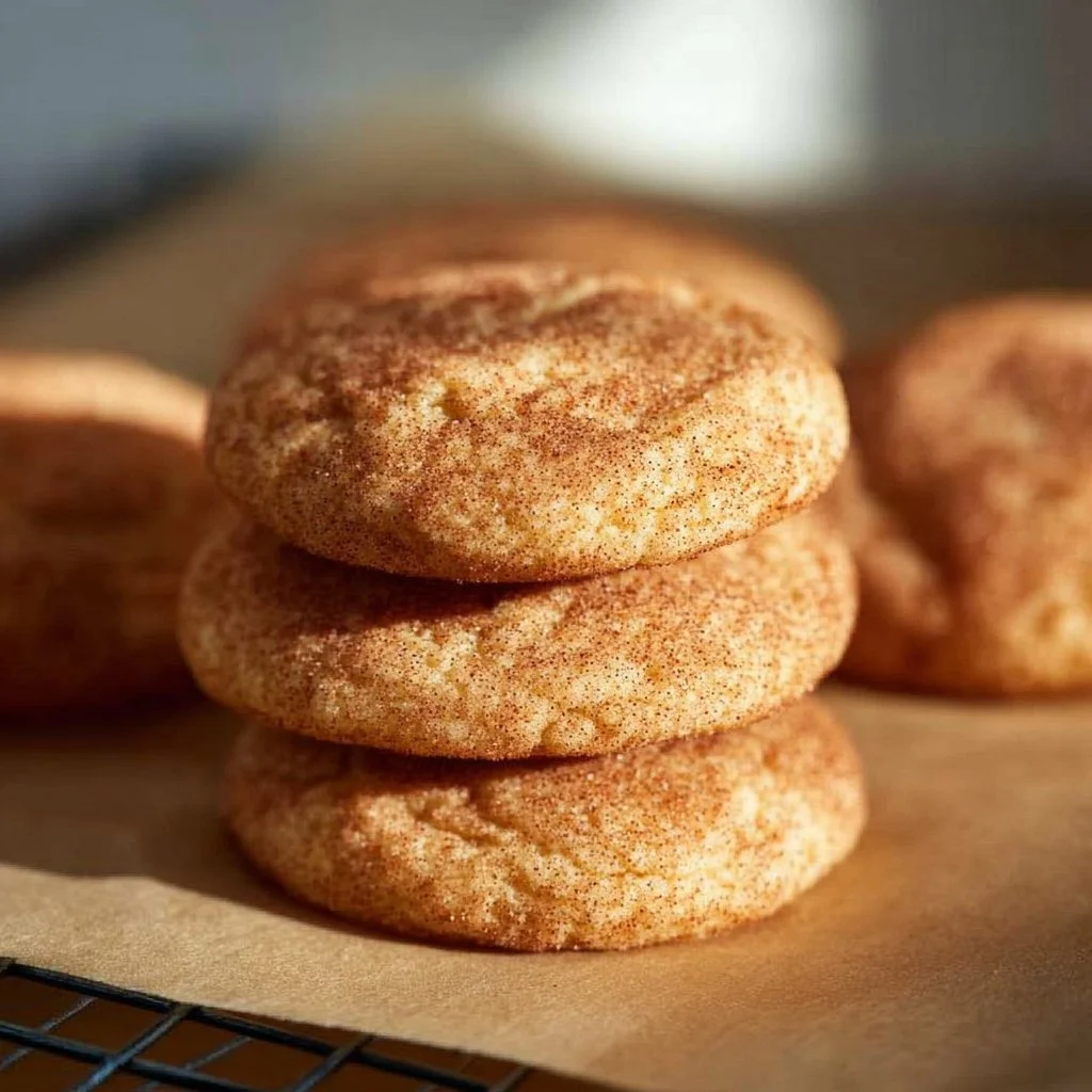 Freshly baked snickerdoodle cookies with a cinnamon-sugar topping.