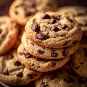 Freshly baked soft and chewy chocolate chip cookies on a cooling rack