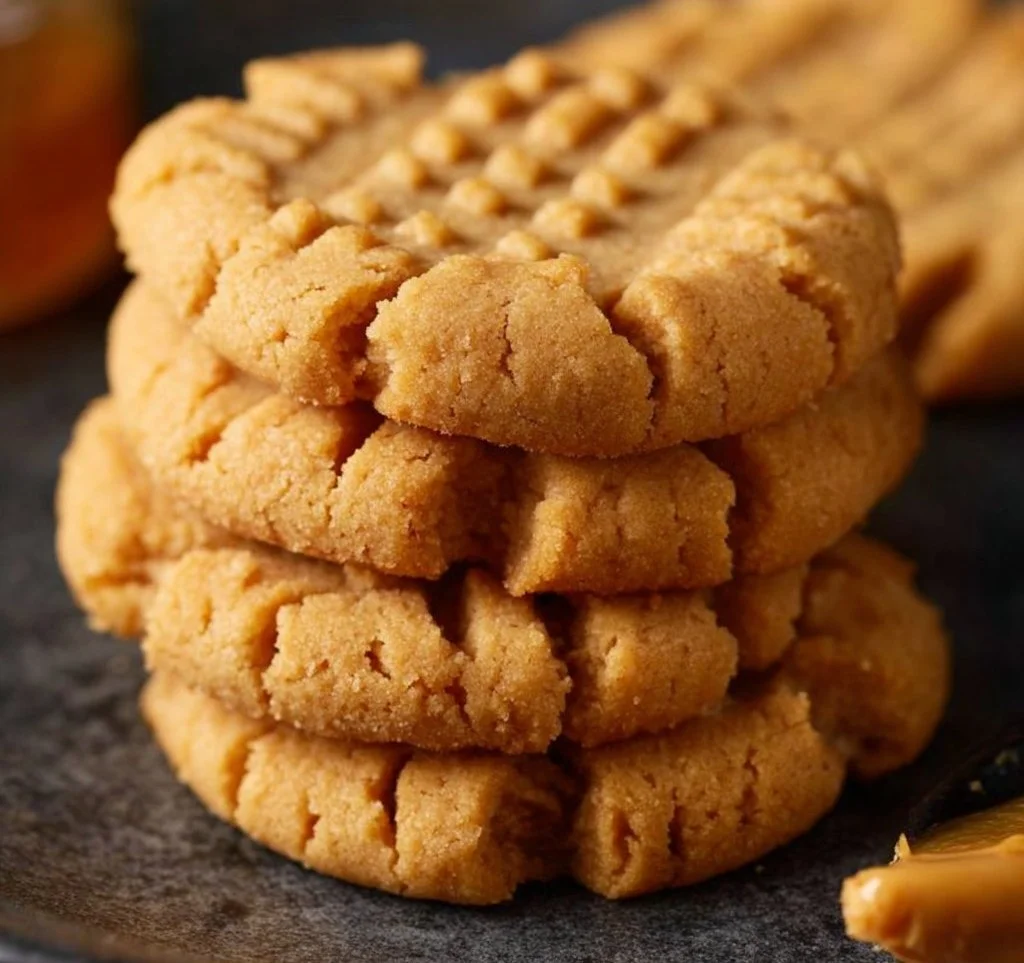 Freshly baked soft peanut butter cookies on a cooling rack