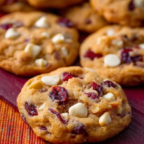 Delicious soft white chocolate chip cranberry cookies on a plate