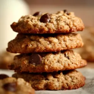 Plate of delicious sourdough oatmeal cookies with oats and a golden crust