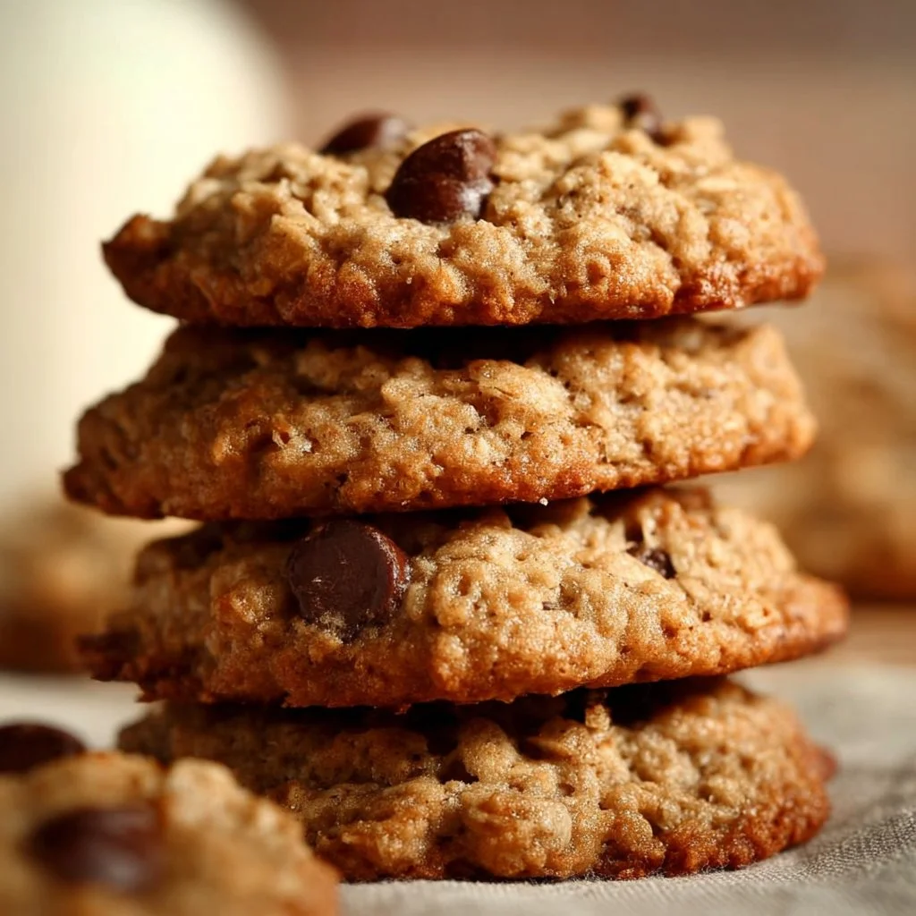 Plate of delicious sourdough oatmeal cookies with oats and a golden crust