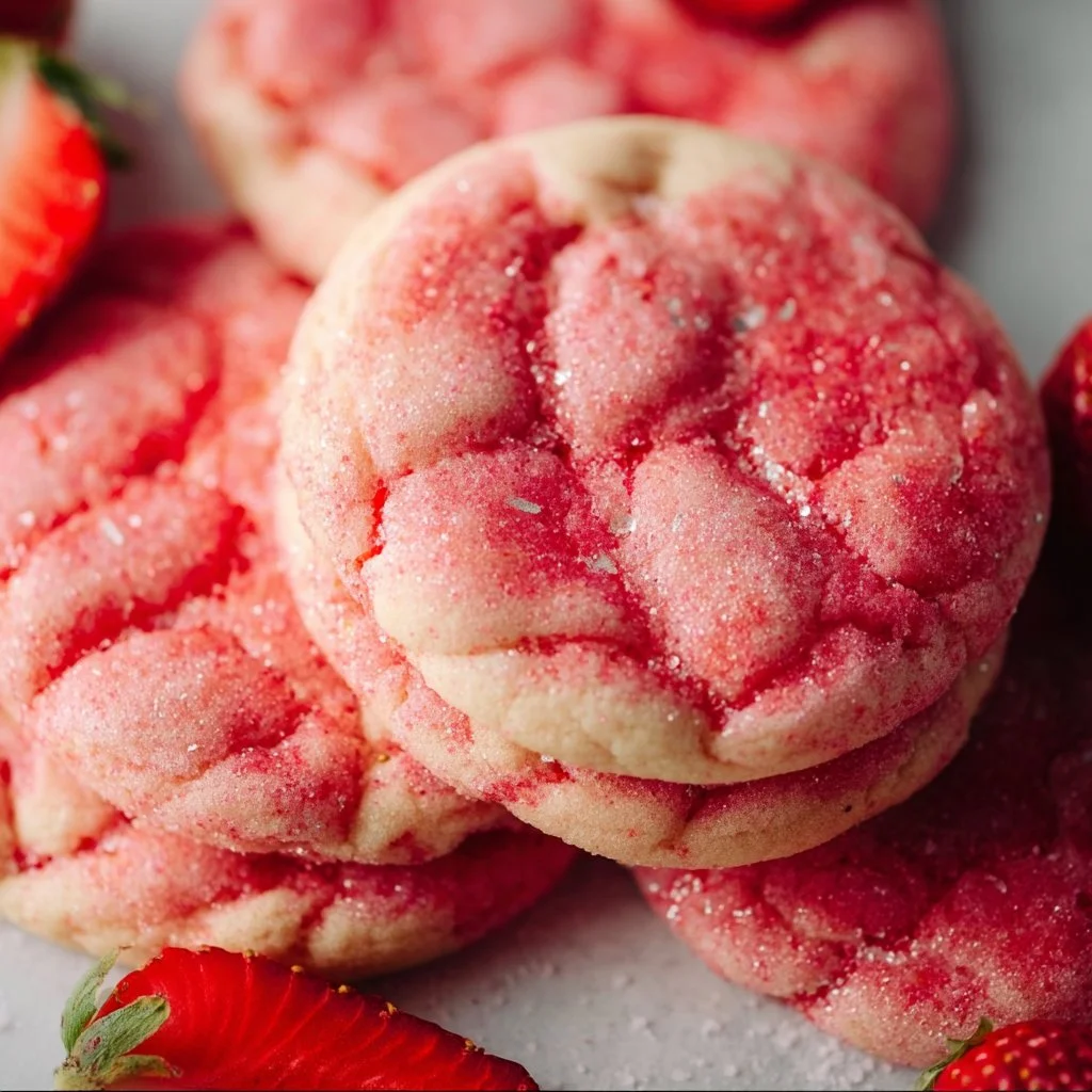 Freshly baked strawberry sugar cookies on a plate