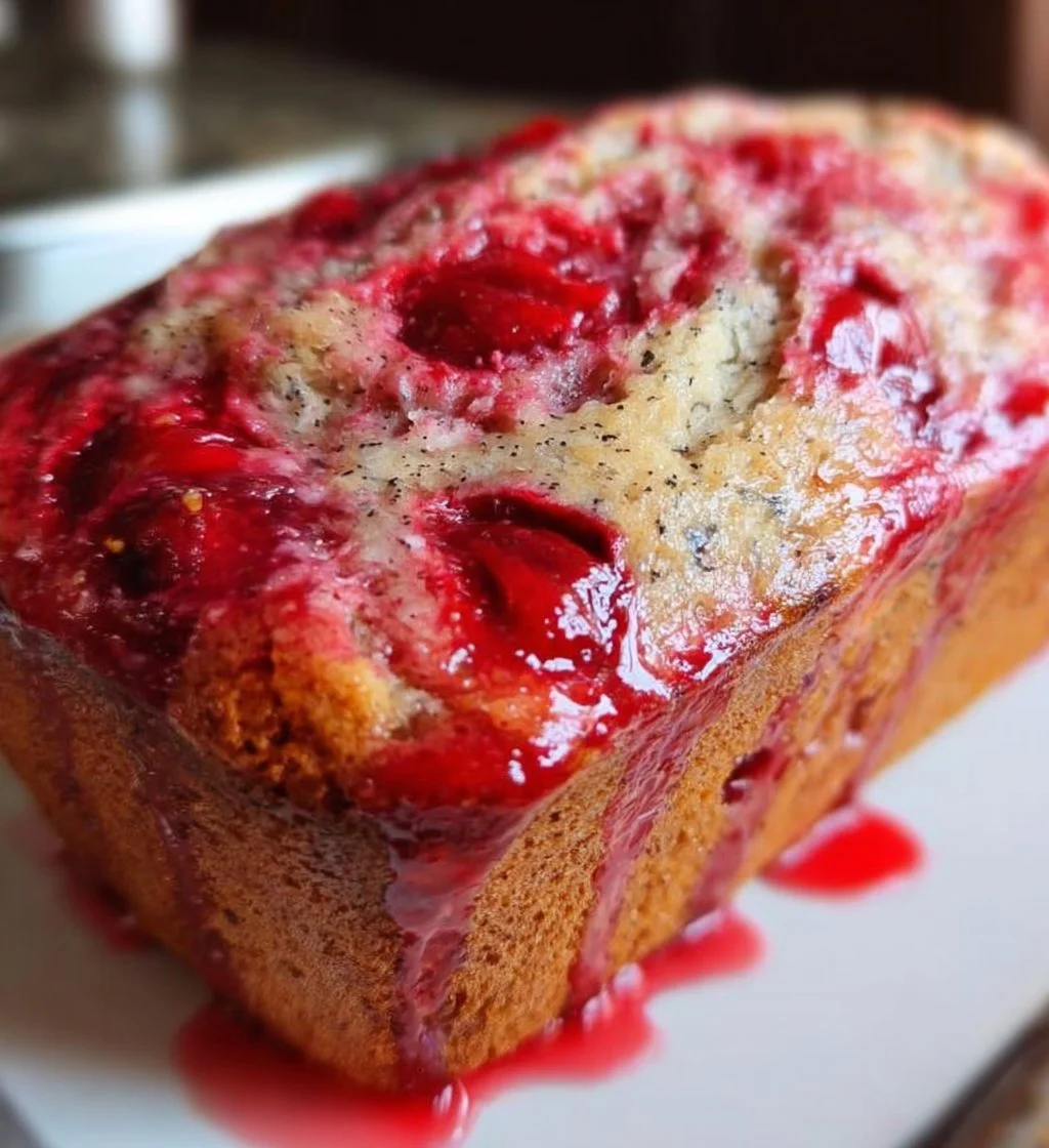 Freshly baked Cherry Almond Bread with cherries and almonds on a wooden table