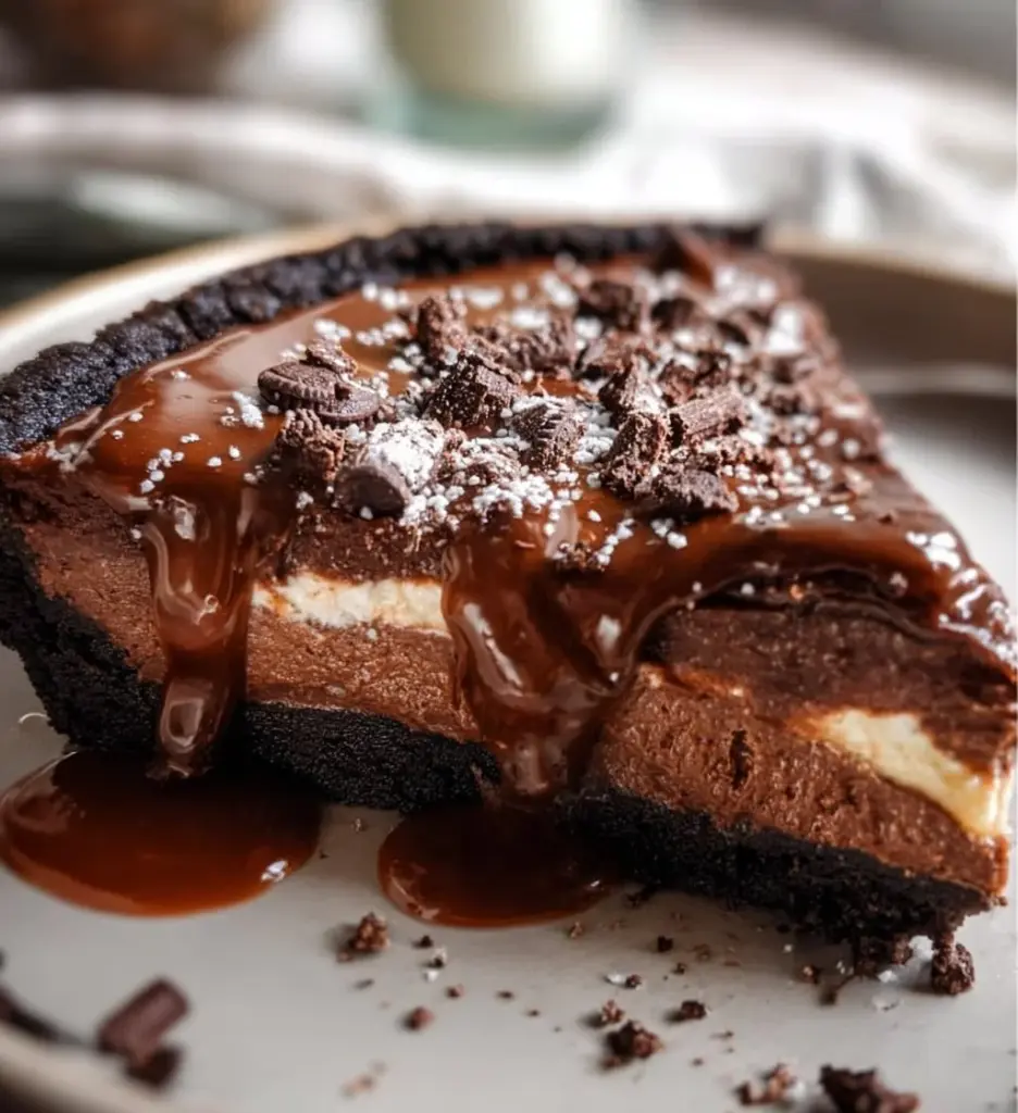 Delicious Mississippi Mud Pie with layers of chocolate and whipped cream