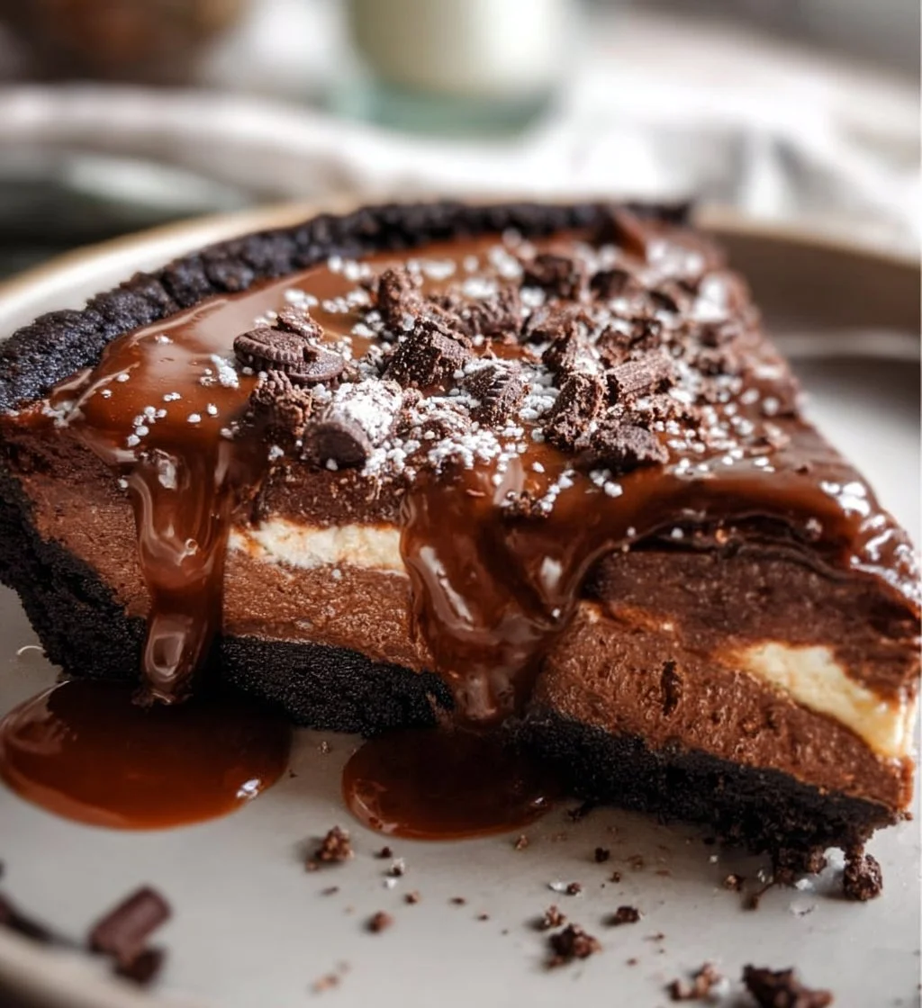 Delicious Mississippi Mud Pie with layers of chocolate and whipped cream