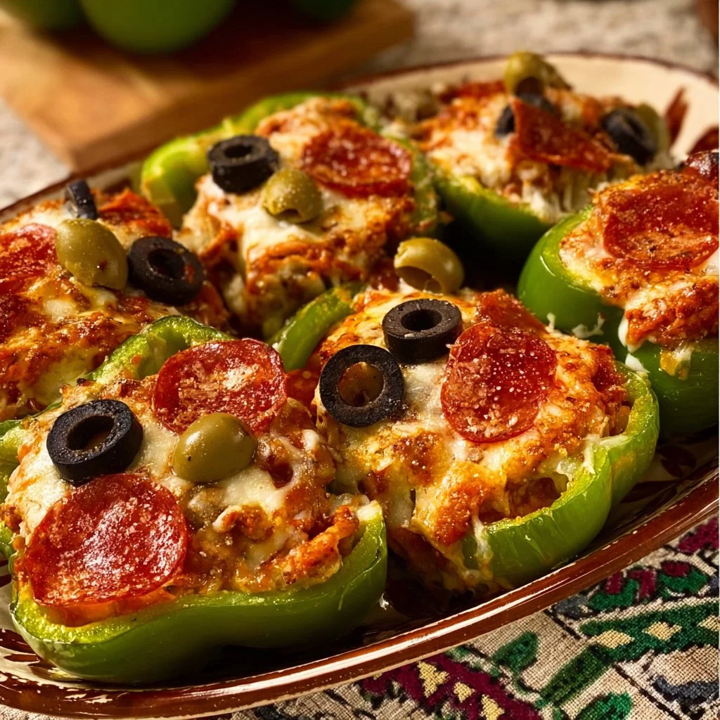 Delicious Pizza Stuffed Bell Peppers filled with cheese and toppings