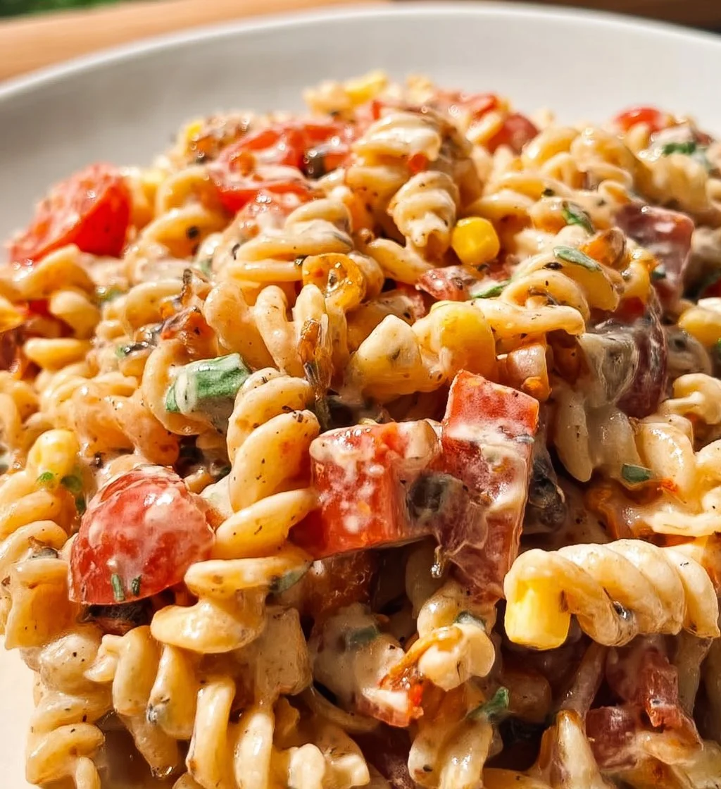 Delicious Cowboy Pasta Salad with colorful vegetables and pasta